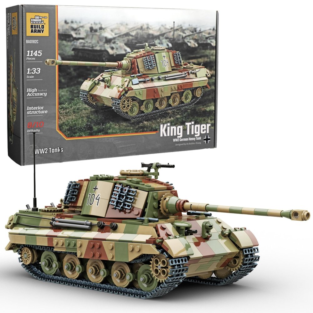 Buildarmy WW2 King Tiger (Tiger II) Camo Tank Brick Model Building Block 1145pcs
