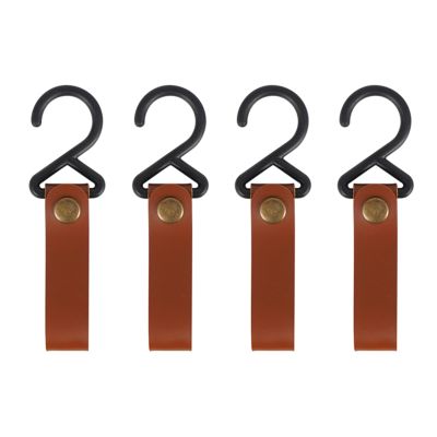 4Pcs Leather Belt with Hook No Drillings Hangings Outdoor Campings Hanger Strollers Easily to Use AntiDrop S Shaped Leather Hangings Hook