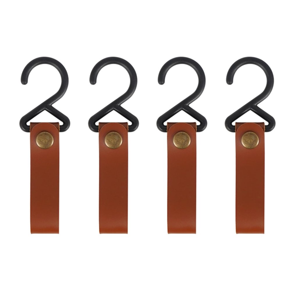 4Pcs Leather Belt with Hook No Drillings Hangings Outdoor Campings Hanger Strollers Easily to Use AntiDrop S Shaped Leather Hangings Hook