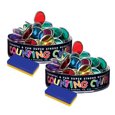 150 Magnetic Counting Chips & Counters with 2 Block Magnets | Translucent Math Manipulatives for Preschool STEM | Light Table Accessories in 5 Colors