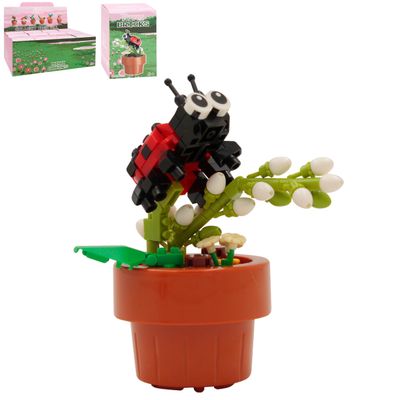 Lesser & Pavey Christmas Mini Bricks Flower With Ladybird Building Blocks For Home & Office | Artificial Flowers Mini Pots For Decor | Micro Bricks Sets For Adults & Kids | Lovely Gift For Women & Men