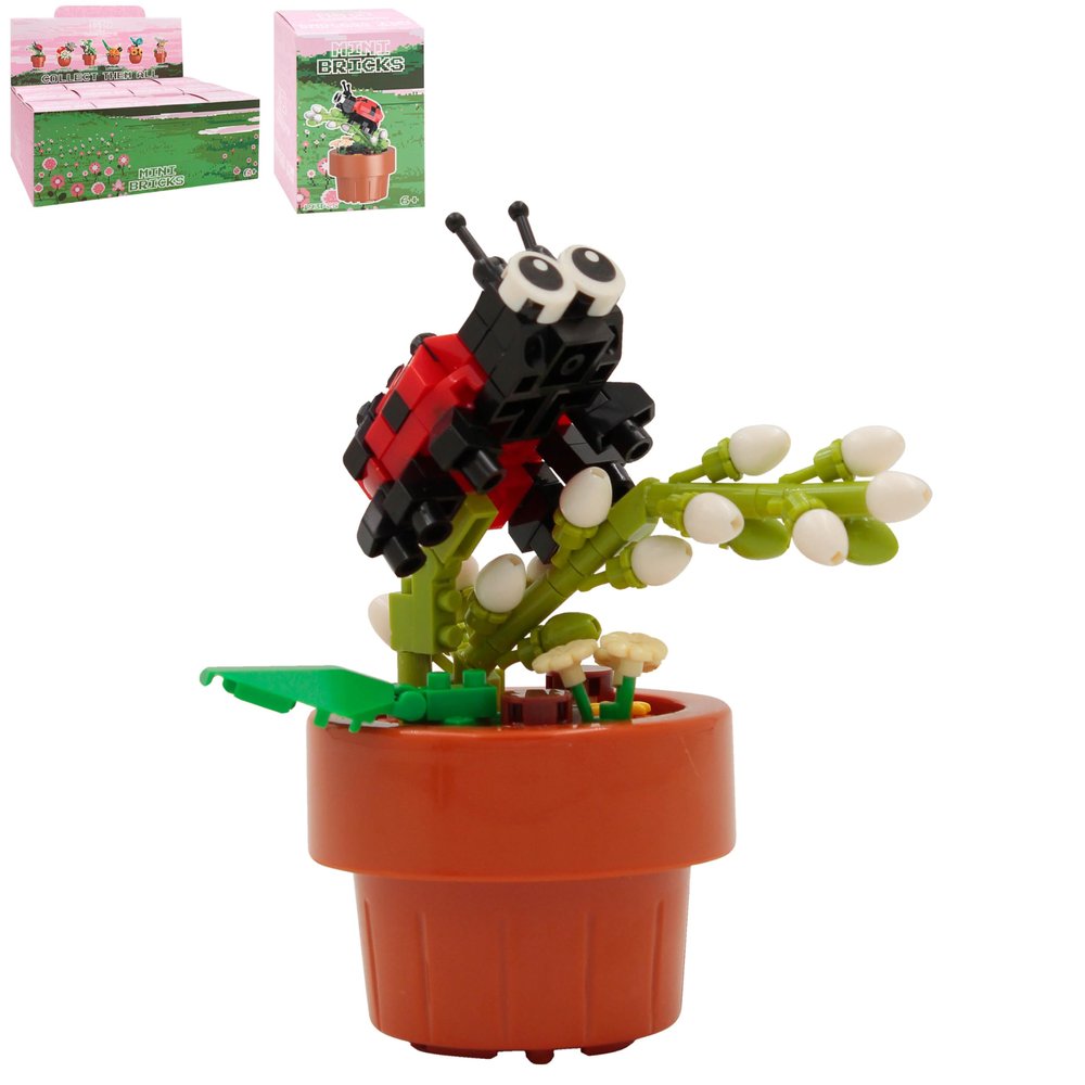 Lesser & Pavey Christmas Mini Bricks Flower With Ladybird Building Blocks For Home & Office | Artificial Flowers Mini Pots For Decor | Micro Bricks Sets For Adults & Kids | Lovely Gift For Women & Men