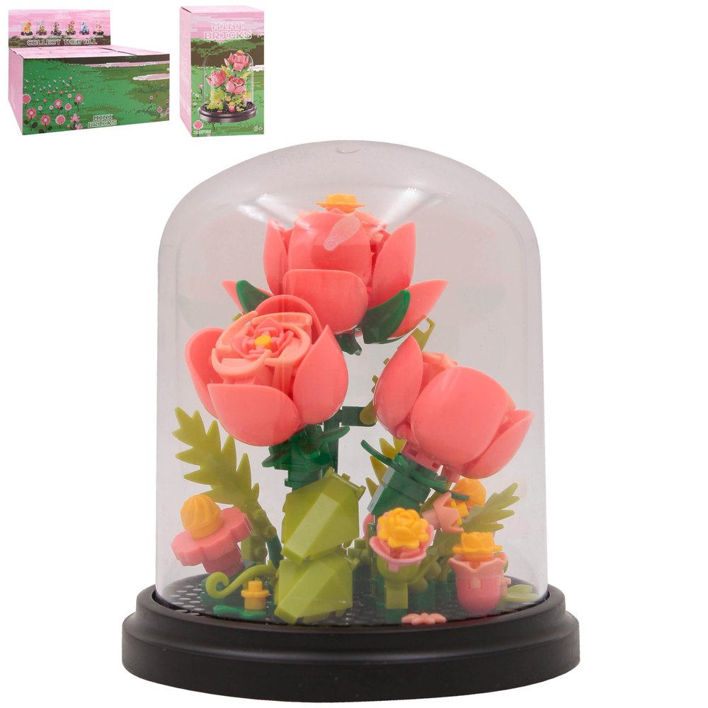 Lesser & Pavey Christmas Mini Bricks Pink Roses Building Blocks for Home & Office | Artificial Flowers Mini Pots for Decor | Micro Bricks Sets for Adults & Kids | Lovely Gift for Women & Men
