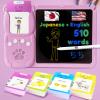 MoLingvora Writing Tablet with Bilingual Flashcards for Kids - Japanese English Talking Flash Cards, LCD Writing Pad Board, Pocket Speech for Toddlers, Learning Toy Gift for Boy Girls (Japanese, Pink) view 1