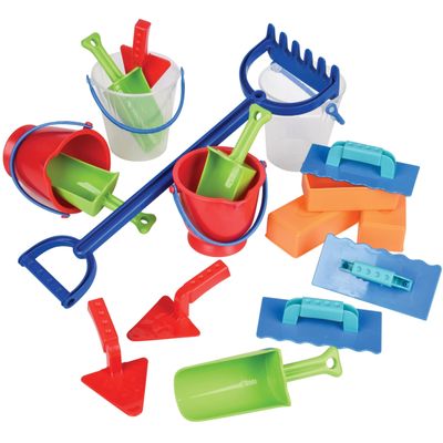 18-Piece Deluxe Sand & Water Play Set  Buckets, Scoops, Spades, Rake & Molds for Sensory Play, STEM Learning & Outdoor or Classroom Use