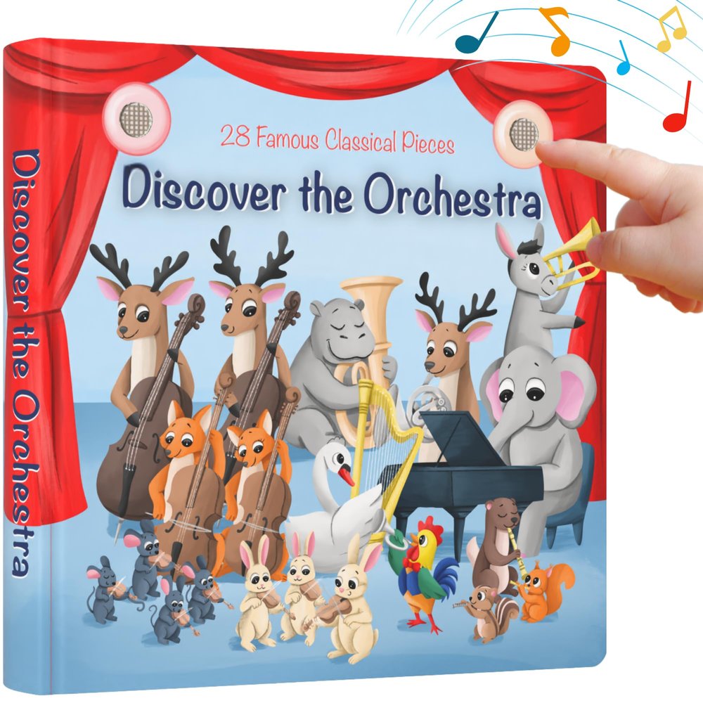 LEARNING BUGS Discover The Orchestra 28 Instrument Sounds and Classical Pieces, Musical Books for Toddlers, 28-Button Music Book, Musical Toys for Toddlers 1-3