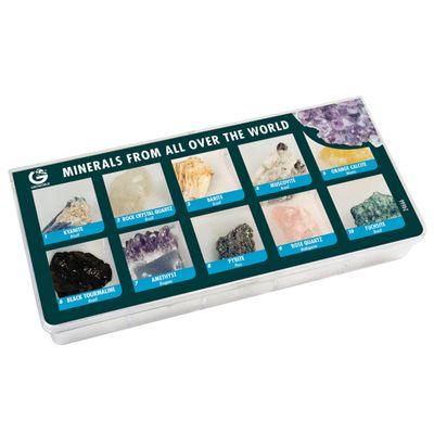 10 Authentic World Mineral Specimens STEM Kit for Kids  Labeled Geology Collection with Guide in Plastic Display Case  Educational Rock Set Ages 6+