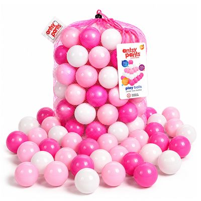 Antsy Pants 100 Ball Pit Balls, Ball Pit for Toddlers 1-3, Non-Toxic Materials, Lightweight, Reusable Storage Bag, Plastic Balls for Ball Pit, Sensory Toys for Kids, Pink/White