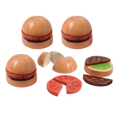 Constructive Playthings Wooden Fraction Burger Set | Preschool Math Toys & Wooden Math Manipulatives for Counting, Division & STEM Learning