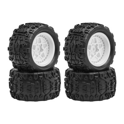 4Pcs 1: 18 RC Tires Wheels Diameter 72.5mm 50 Degree Hardness 5 Spoke Wheel Rims Repair Parts 4mm Mounting Hole Replacement, White