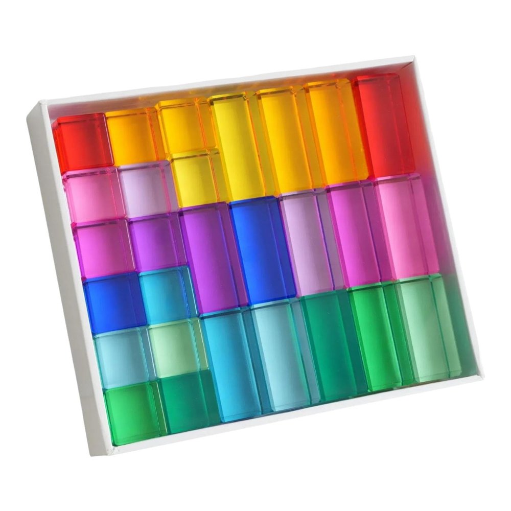 DYNWAVE Rainbow Building Blocks Set Acrylic Cubes Sensory Learning Toy Smooth Stacking Blocks Educational for Kids Perschool Ages 3-6
