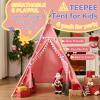 6 Pack Teepee Tent for Kids Slumber Party, Cotton Linen Play Tipi with Lights, Boho Sleepover Tent with Pompom for Girls & Boys Birthday Party Movie Night Supplies view 2