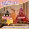 6 Pack Teepee Tent for Kids Slumber Party, Cotton Linen Play Tipi with Lights, Boho Sleepover Tent with Pompom for Girls & Boys Birthday Party Movie Night Supplies view 3