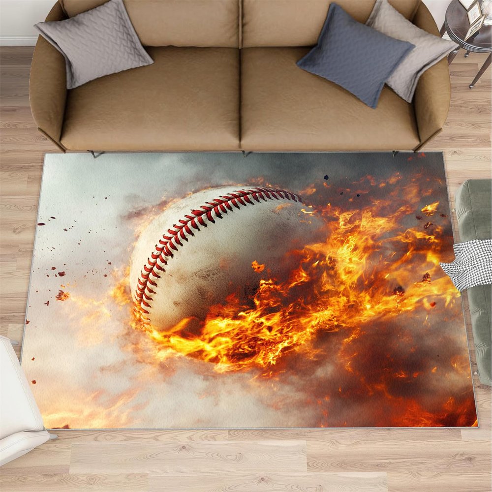 4x5 Baseball Area Rugs - Flame Rug for Entryway, Ball Sports Washable Entry Way Rugs Kids Carpet for Inside House Playroom Living Room End Table Nursery