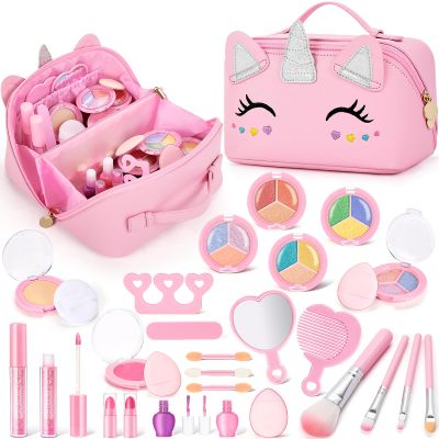 Kids Washable Makeup Kit for Girls with Cosmetic Bag - 29 Pcs Real Non Toxic Make up Set for Toddlers - Valentines Day Gifts for Kids - Unicorn Makeup Toy for 3 4 5 6 7 8 9 10 Years Old Birthday Gift