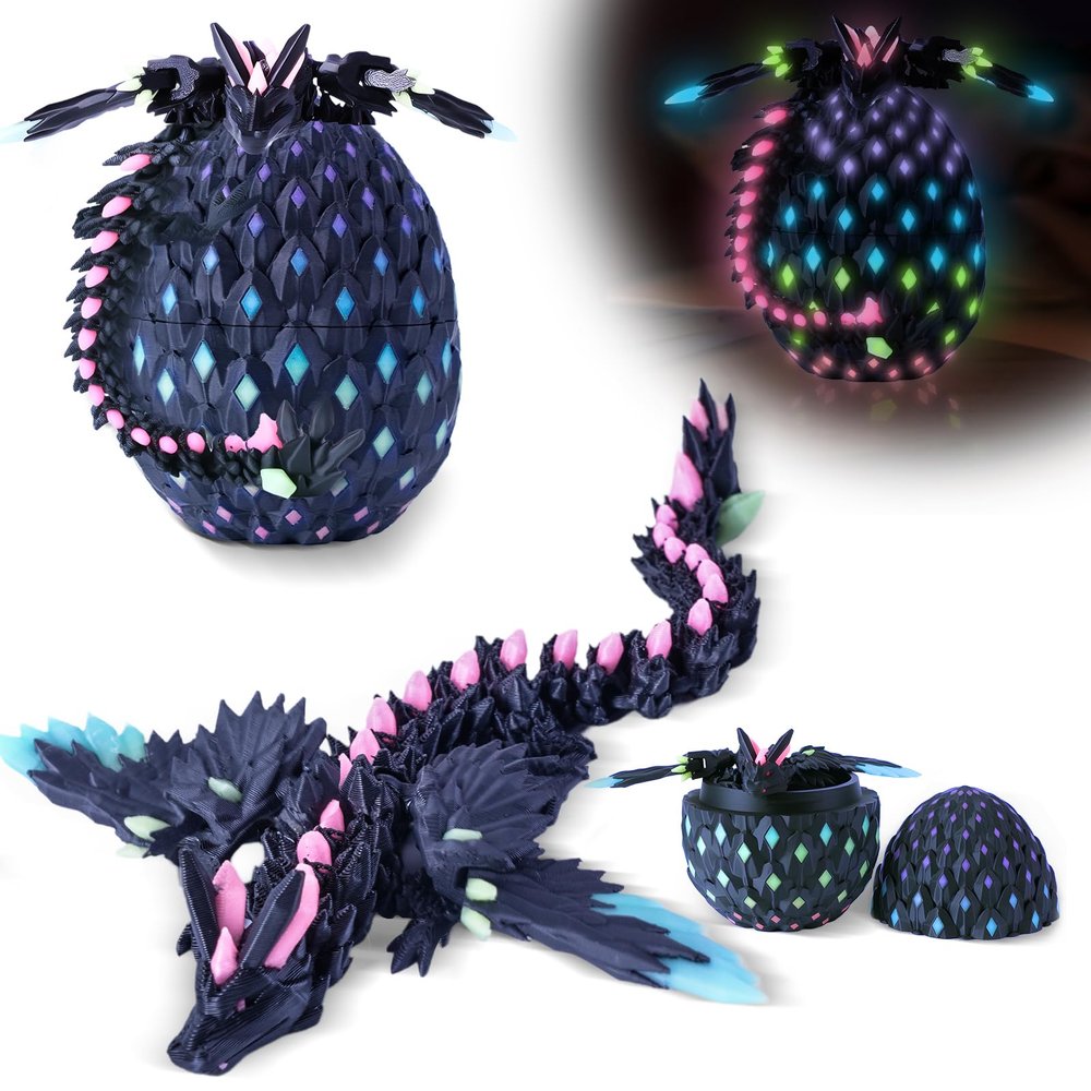 3D Printed Dragon Eggs with Wings Rainbow Glow in The Dark Cool,Articulated Crystal Animals Fidget Toy,Stuff Fun Dinosaur Egg Toy for Kids