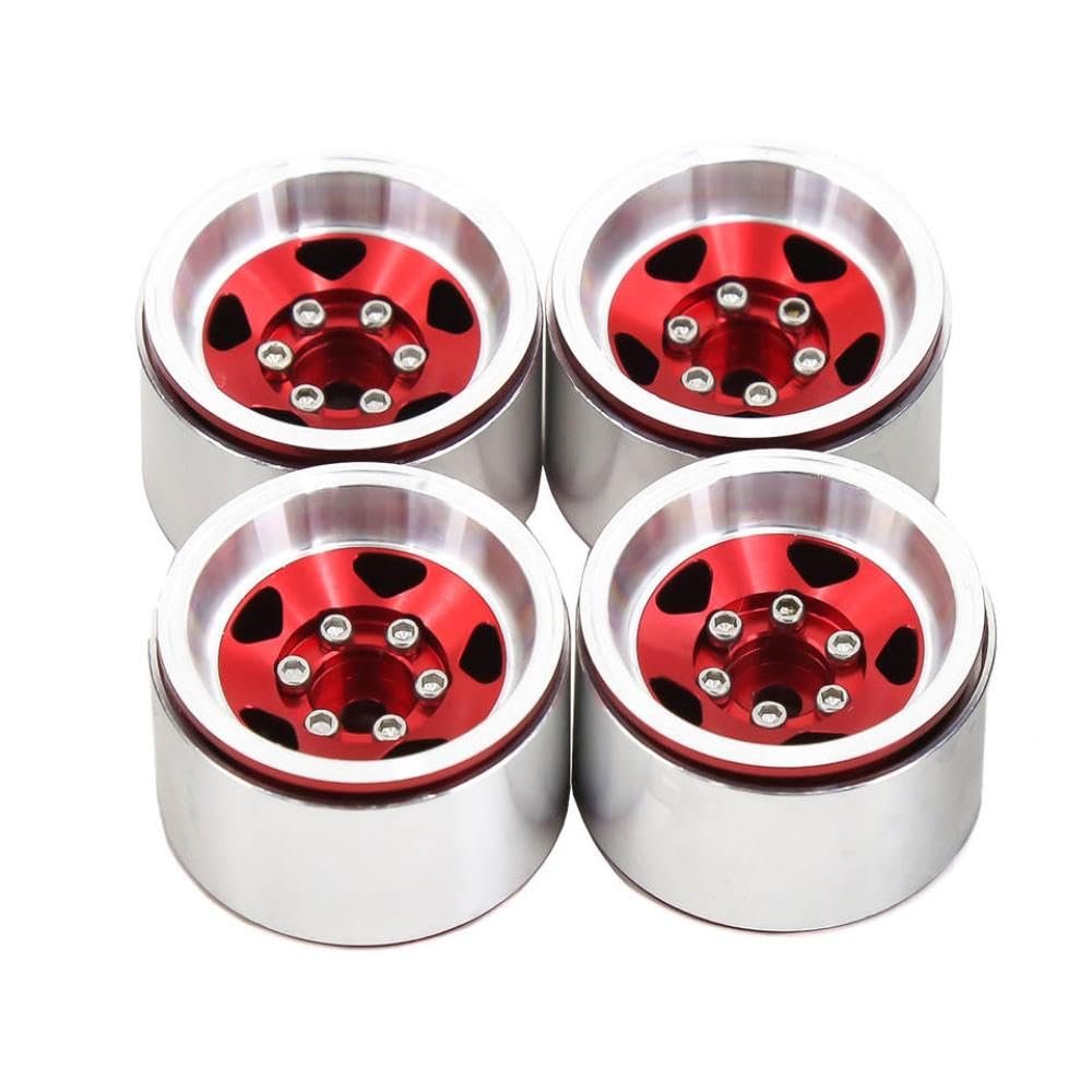 4Pcs 1.0 Inch Metal Beadlock Wheel Hub Wheel Rim Compatible with RC Car Models 1 18 1 24 Scale SCX24 AX24 Aftermarket Replacement(Red)