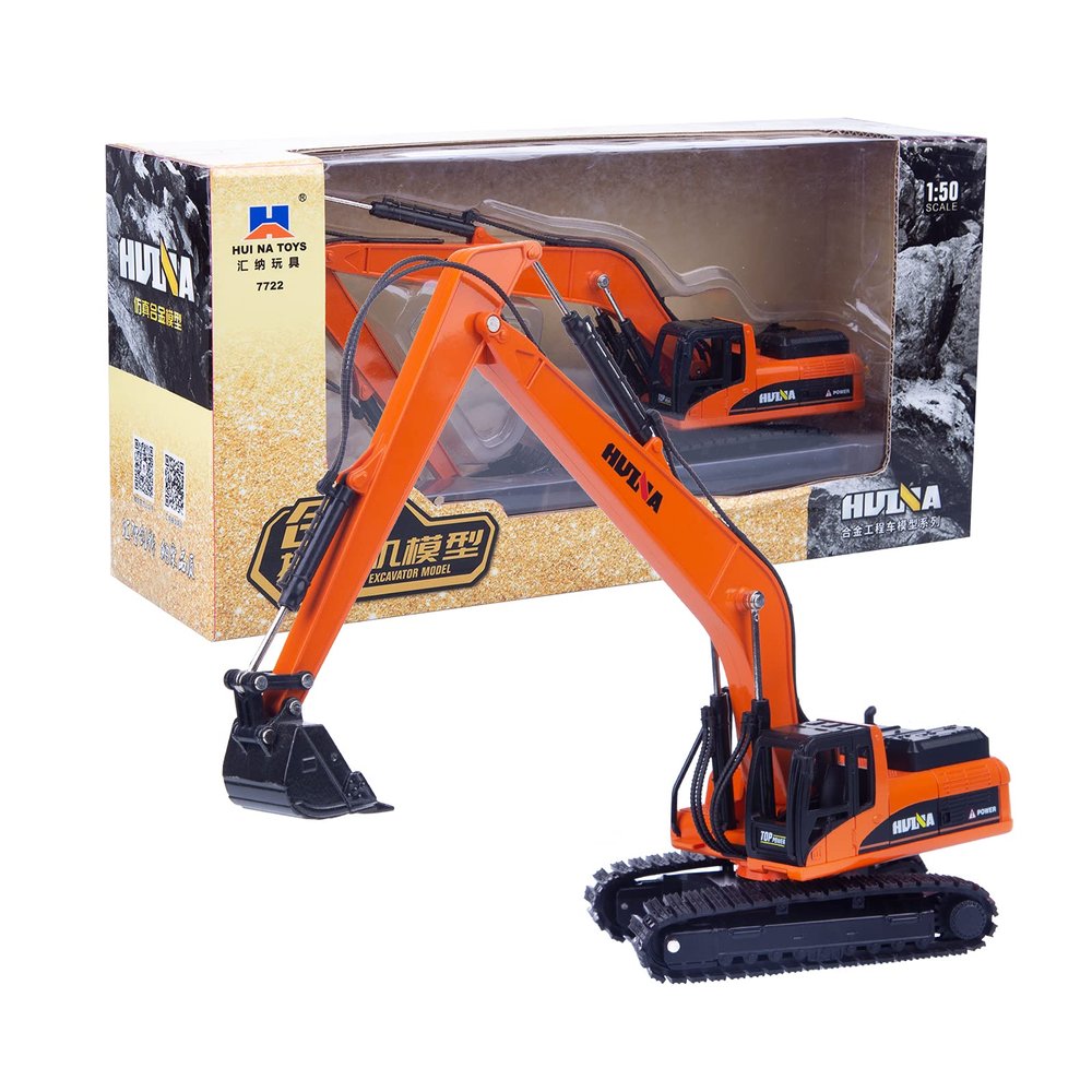 WOWOBONTOY RC Excavator, HUINA 1/50 Simulation Alloy Long Arm Excavator Engineering Vehicle, Idea Vehicle Gift for Adults and Teens
