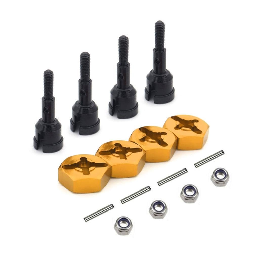 12mm Hex Drive Hub Wheel Conversion Set Axle Compatible with 1/10 to 1/18 Scale RC Car Upgrade Compatible with A959 A969 A979 A959B A969-B On Road Models(Black-Golden)