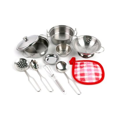 11pcs Stainless Steel Pots and Pans Set  Pretend Play Kitchen Toys for Kids, Realistic Mini Cookware with Utensils | Toddler Cooking Playset for Ages 3+, Educational Role-Play Learning Toy