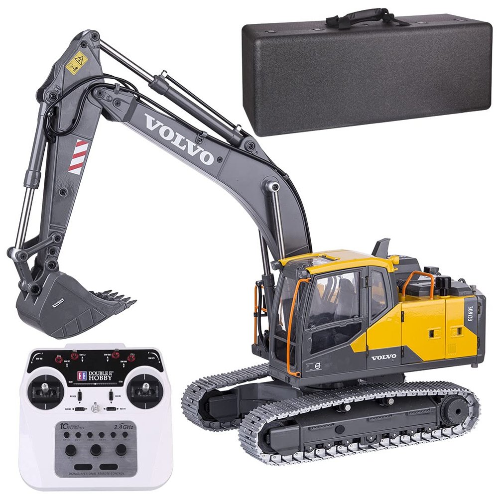 RC Excavator, Double E Hobby 1:14 2.4G Metal Remote Control Excavator, Idea Engineering Construction Vehicle Gift for Adults and Teens (Electric Cylinder Version RTR/Yellow)