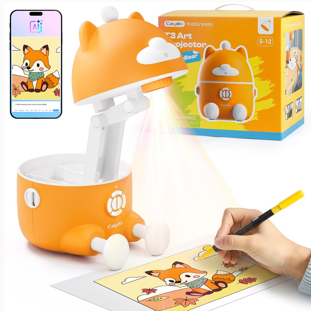 Caydo T3 AI Drawing Projector with 700+ Tracing Patterns & Multi-Function App, Eye-Safe Learn to Draw Art Projector for Kids, STEM Educational Craft Toy Gift for Boys Girls Ages 5-8-10-12