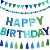 4PCS Pre-Strung Happy Birthday Banner - Felt Happy Birthday Garland, Ball Garland, Felt Pennant Flag, Blue Thread Tassel Reuasble Party Decorations for Boys Men Kids view 1