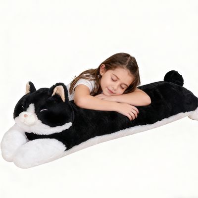 32 inch Large Stuffed Cat Plush Toy, Big Cat Stuffed Animal Long Body Pillow, Black & White Kitty Stuffy Plushie Gift for Kids Boys Girls, Birthday Valentine's Day