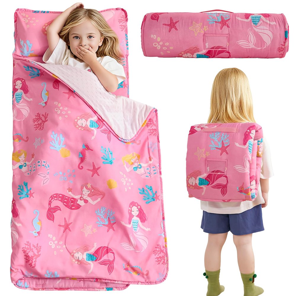 DJY Toddler Nap Mat,Kid Slumber Bag with Removable Pillow & Minky Blanket,Soft Sleeping Mat Perfect for Daycare,Preschool,Kindergarten,Travel