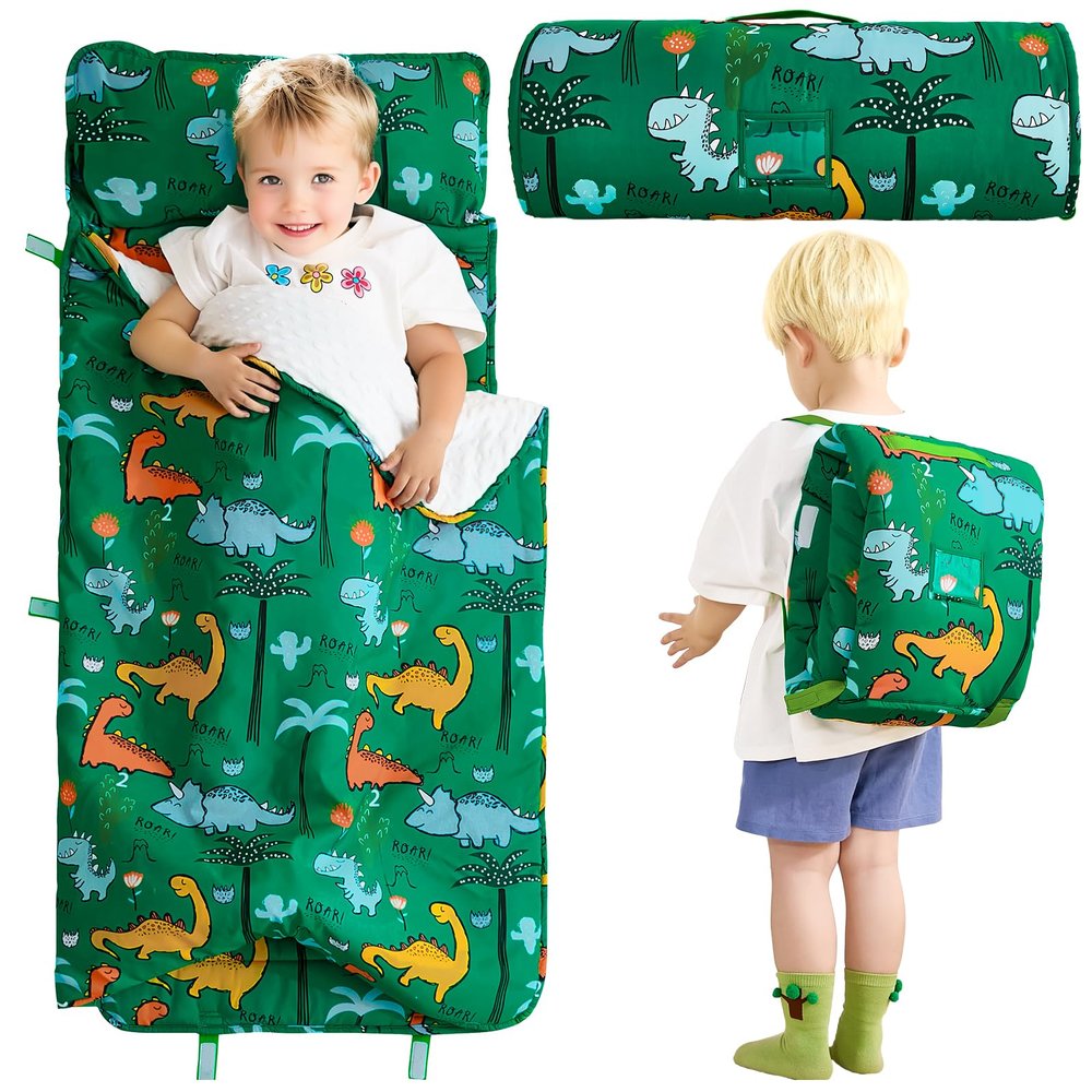 DJY Toddler Nap Mat,Kid Slumber Bag with Removable Pillow & Minky Blanket,Soft Sleeping Mat Perfect for Daycare,Preschool,Kindergarten,Travel