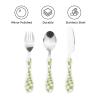 Green Pink Checkered Floral Gourd Handle Knife Fork Spoon Three Piece Set, Suitable For Carrying Outside view 3