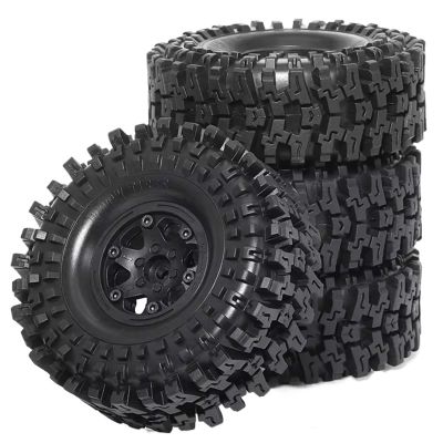 Rc Car Wheel Rim Tire for Axial SCX10 TRX4 1:10 RC Crawler Car Accessories 4 Pcs Plastic Wheel Hub 1.9Inch Rubber Rock Tyres Tires(Black)
