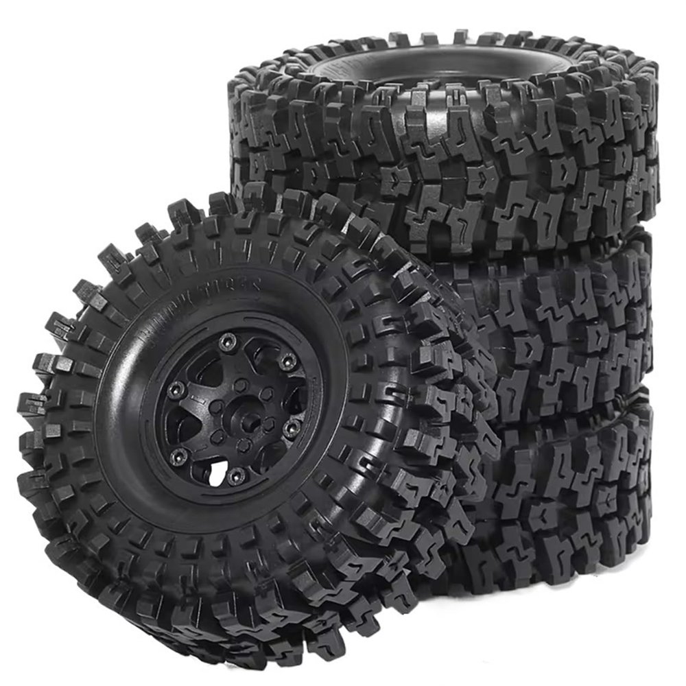 Rc Car Wheel Rim Tire for Axial SCX10 TRX4 1:10 RC Crawler Car Accessories 4 Pcs Plastic Wheel Hub 1.9Inch Rubber Rock Tyres Tires(Black)