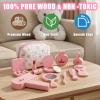 Wooden Makeup Toy Set Pretend Wood Beauty Realistic Toy Beauty Set for Toddler with Eyeshadow/ Mascara/ Perfume/ Blush/ Mirror/ Bag, Birthday Gifts for Girls Toys view 2