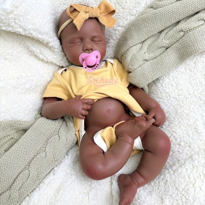 20'' Open Mouth Reborn Baby Dolls Full Body Silicone African American, Newborn Black Girl That Look Real Sleeping Babies Advanced Painted Gift (Girl,African)