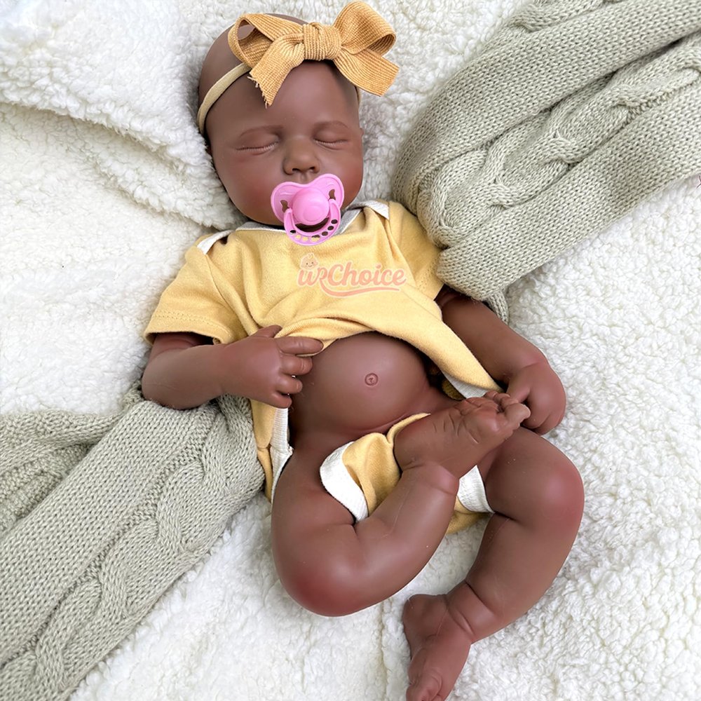 20'' Open Mouth Reborn Baby Dolls Full Body Silicone African American, Newborn Black Girl That Look Real Sleeping Babies Advanced Painted Gift (Girl,African)
