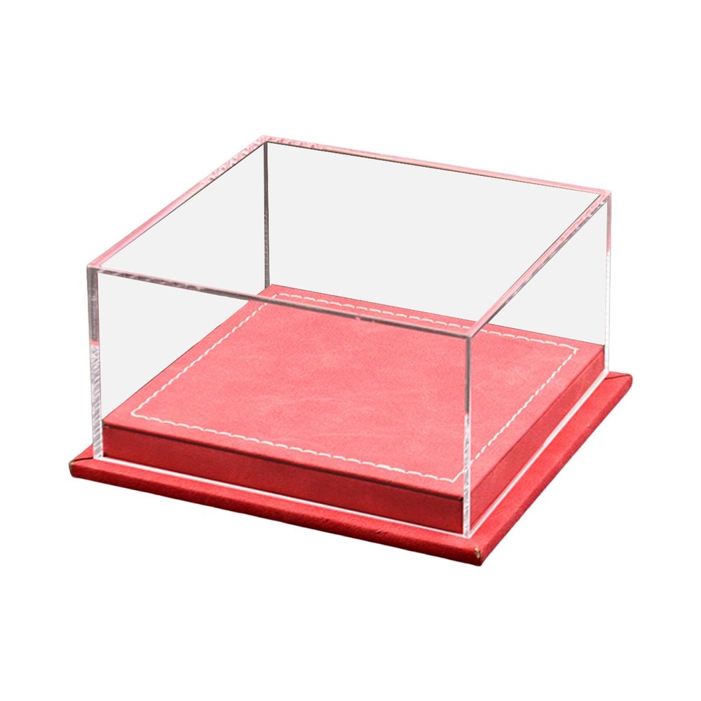 1:64 Scale Toy Cars Display Box with PU Leather Base, Clear Acrylic Lid Dustproof Showcase for Vehicle Model Organizer Space Saving- Red
