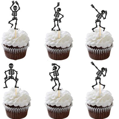 20 PCS Halloween Skull Cupcake Toppers - Happy Halloween Skull Dance Cupcake Decorations for Birthday Baby Shower Party Decorations