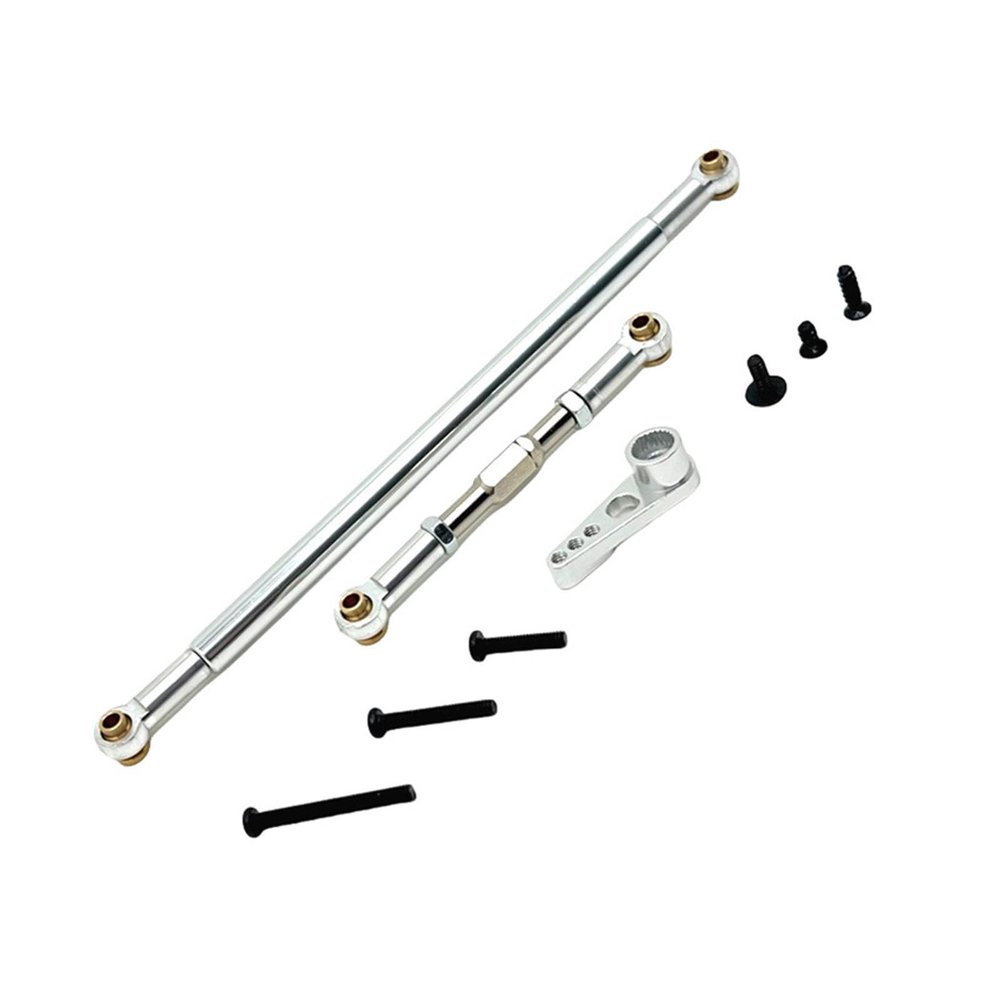 DYNWAVE RC Car Metal Steering Link Rod Easy Installation with Screw Servo Rod and Arm for MN86 Hobby Model MN128 Replacement Upgrade, Silver