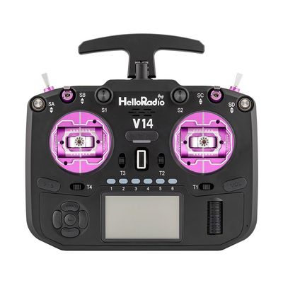 HELLORADIOSKY V14 MAX R9 ELRS Left Hand Multi-protocol Open Source Remote Control Model Transmitter Aircraft FPV High Frequency Head Metal Rocker (Purple)