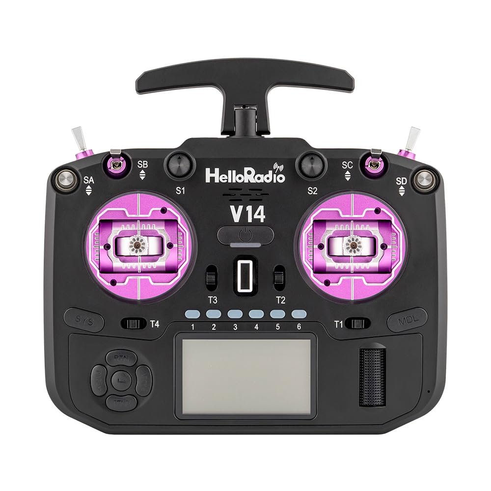 HELLORADIOSKY V14 MAX R9 ELRS Left Hand Multi-protocol Open Source Remote Control Model Transmitter Aircraft FPV High Frequency Head Metal Rocker (Purple)