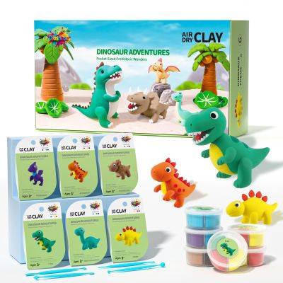 Air Dry Clay for Kids - 6 Dinosaur Themed Modeling Clay Kit, Model Magic Clay with Sculpting Tools and Tutorials, Ultra Light & Soft, Non-Toxic & Safe, DIY Arts and Crafts School Projects for Kids