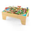 HONEY JOY Train Table, Wooden Kids Activity Table with Storage, 84 Multicolor Pieces, Tracks, Trains, Cars, Toddler Toy Train Table Set w/Reversible Tabletop, for Boy Girl Ages 18 Months+, Natural view 1
