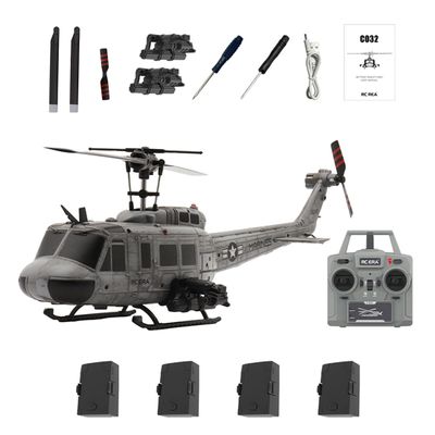 C032 UH-1 Huey Remote Control Helicopter for Adults, 1/48 2.4G 6CH RC Helicopter without Aileron, 3D Stunt RC Airplane with Intelligent Positioning, Optical Flow & TOF Stabilization - 4 Battry
