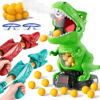 JUKUDAHU Dinosaur Shooting Toys for Kids 3-5, Moveable Shooting Game with 2 Air-Pump, 36 Balls Toys, Scoreboard, Light and Sound, Competitive Game Birthday Gift for Boys and Girls Ages 3 4 5 6 7 8