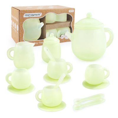 MCGMITT Tea Party Set for Toddler 3-5, 15PCS Silicone Tea Set Kids Tea Set, Includes Teapot, 4 Tea Cups and Coasters, Creamer, Sugar Bowl, 4 Spoons, Kitchen Pretend Play for Little Girls Boys Age 3-6
