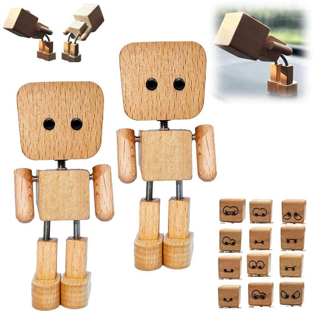 2PCS Shaking Wooden Man Figurine,Wooden Figure That Sways Handmade Car Dashboard Decorations,Charming Little Wood Figure That Sways Shake Your Body Happily Wood Toy Gifts,Travel Commutes