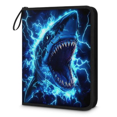 Adornori Cool Shark 9 Pocket Card Binder Holds 900 Cards Trading Card with Sleeves Blue Lightning Card Storage Organizer for MTG, TCG, Sports & Game Cards