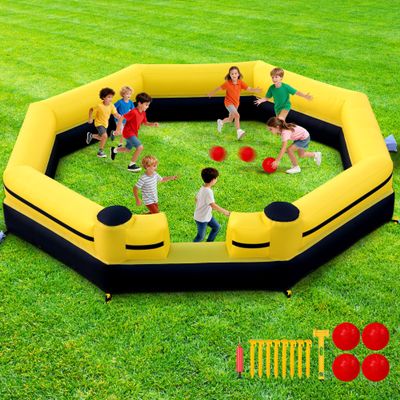 Gaga Ball Pit Inflatable 20FT with Built-in Blower, Portable Gaga Pit for Indoor Outdoor School Family Activities Inflatable Gaga Ball Court Sport Games for Adult, Yellow Black