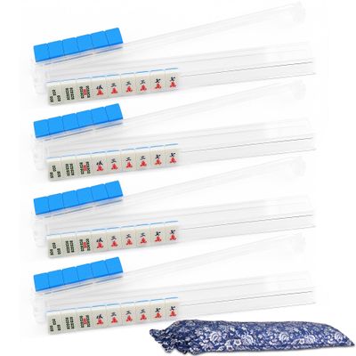 Azconty 4 Pcs Mahjong Racks with Pushers & Storage Bags, Clear Acrylic All-in-One Mahjong Pushers and Racks, Modern American Mahjong Accessories with Line Finder (Transparent)